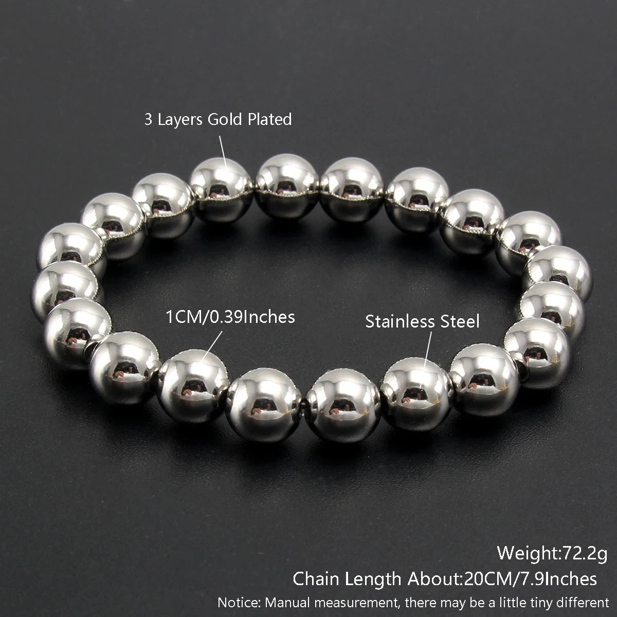Bracelet élastique en acier inoxydable pour homme et femme, bijoux perlés, boule métallique, 2mm, 4mm, 5mm, 6mm, 8mm, 10mm, haute qualité