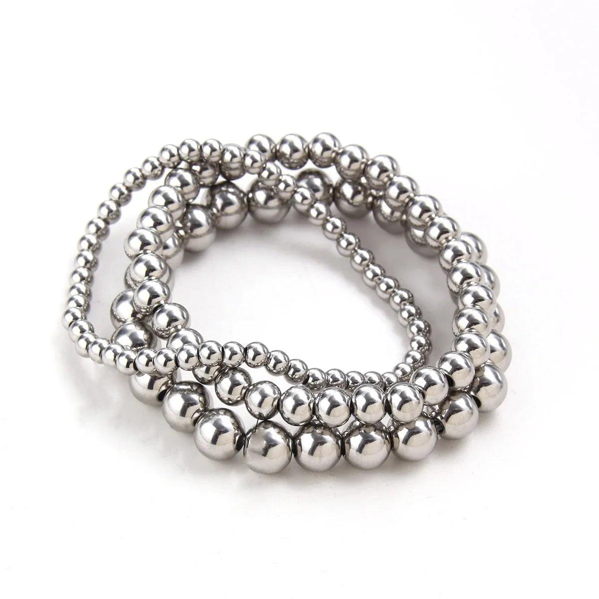 Bracelet élastique en acier inoxydable pour homme et femme, bijoux perlés, boule métallique, 2mm, 4mm, 5mm, 6mm, 8mm, 10mm, haute qualité