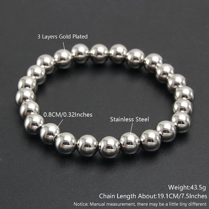 Bracelet élastique en acier inoxydable pour homme et femme, bijoux perlés, boule métallique, 2mm, 4mm, 5mm, 6mm, 8mm, 10mm, haute qualité