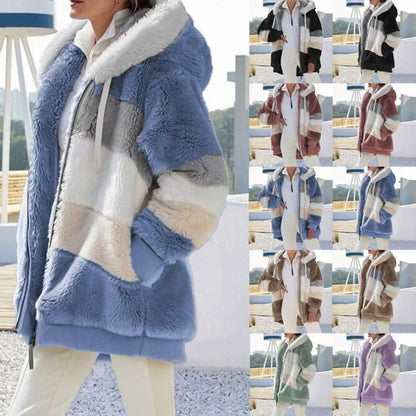Manteau à capuche effet fourrure femme