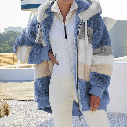Manteau à capuche effet fourrure femme