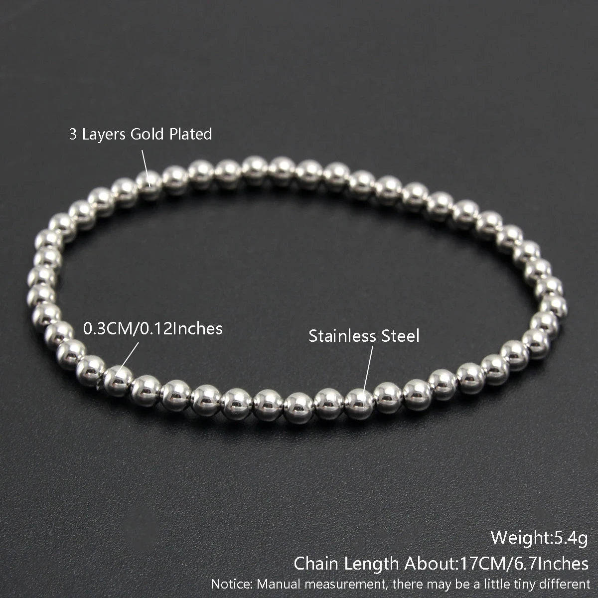 Bracelet élastique en acier inoxydable pour homme et femme, bijoux perlés, boule métallique, 2mm, 4mm, 5mm, 6mm, 8mm, 10mm, haute qualité