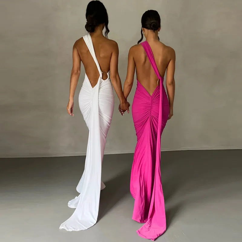 Nouvelle Robe Longue Moulante Sexy Dos Nu pour Femme, Col Halter, Robe Maxi Élégante pour Soirées d'Été, Anniversaires, Noire, Blanche, Bordeaux