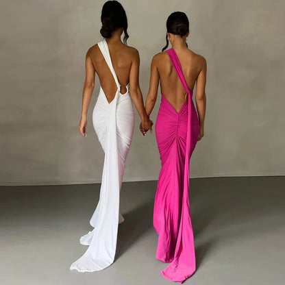 Nouvelle Robe Longue Moulante Sexy Dos Nu pour Femme, Col Halter, Robe Maxi Élégante pour Soirées d'Été, Anniversaires, Noire, Blanche, Bordeaux
