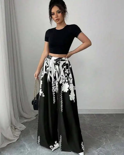 Pantalon Large Imprimé Tropical – Taille Élastique Confort