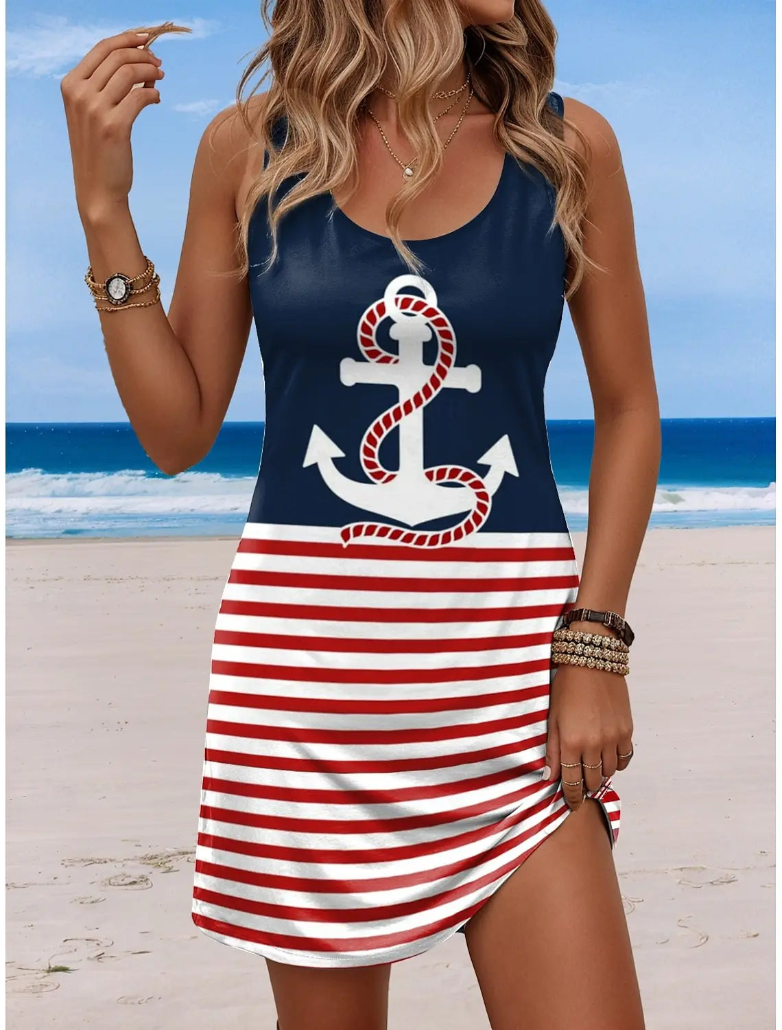 Robe Mini Sans Manches Imprimée | Femme Été Plage