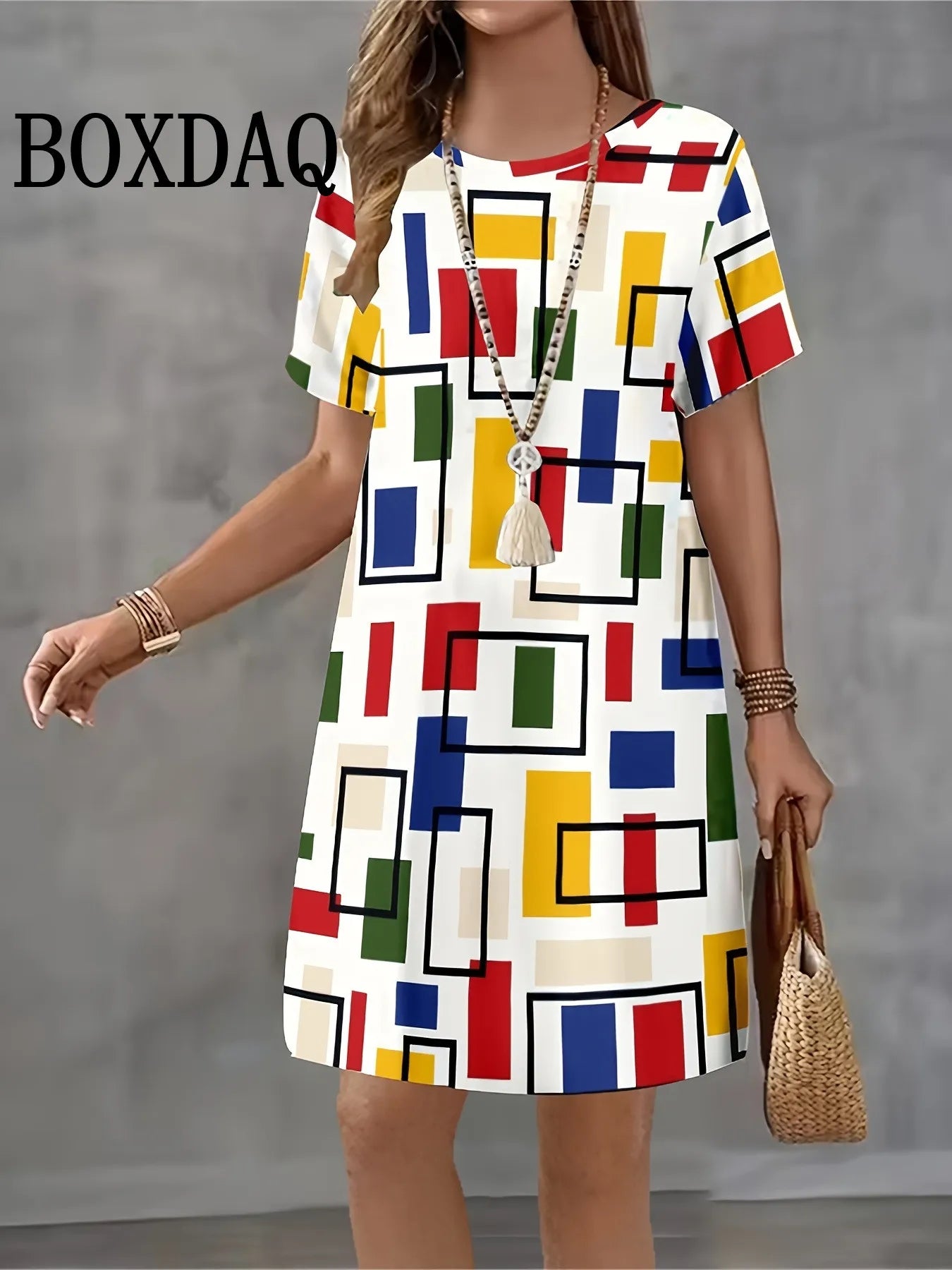 Robe d'été grande taille – Imprimé écossais, col rond, coupe ample
