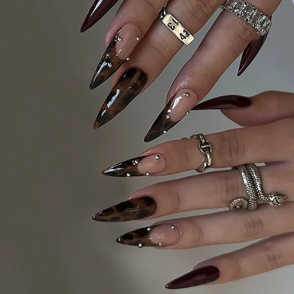 Faux Ongles Press-On Forme Amande – 24 Pièces, Motifs & Couleurs Variés