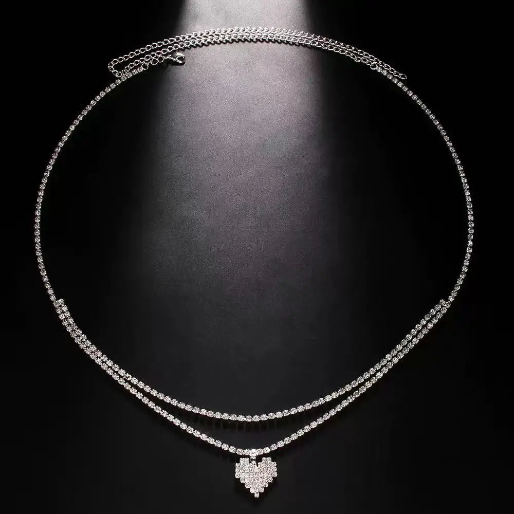 Chaîne de ventre strass – Double rang, pendentif goutte d’eau ou cœur