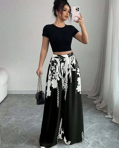 Pantalon Large Imprimé Tropical – Taille Élastique Confort