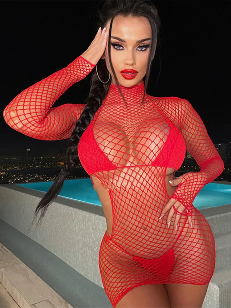 Robe lingerie résille moulante – Transparente, sexy, coupe gaine