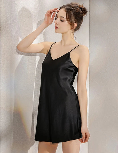 New 100% Natural Silk GecelikNuisette Gecelik en soie 100% naturelle, neuve et élégante, pour femme. Vêtement de nuit sexy, pyjama, robe de nuit. Slip Nuisette Nightgown Women Nightwear Sexy Sleepwear Dress Pijamas Night Gown Nighty