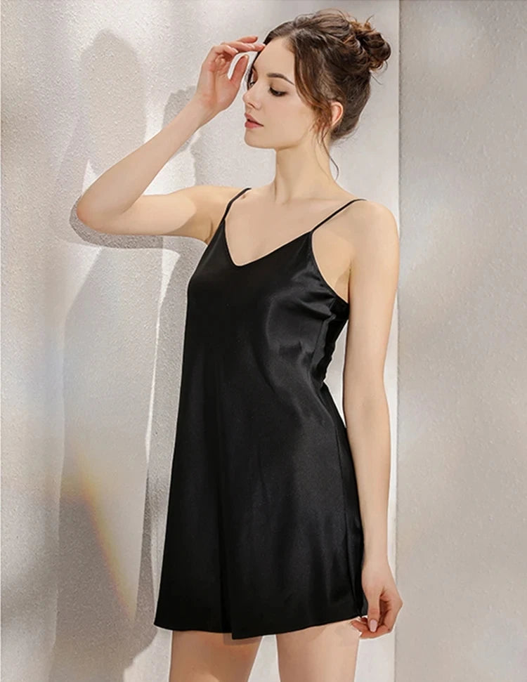 New 100% Natural Silk Gecelik Slip Nuisette Nightgown Women Nightwear Sexy Sleepwear Dress Pijamas Night Gown Nighty