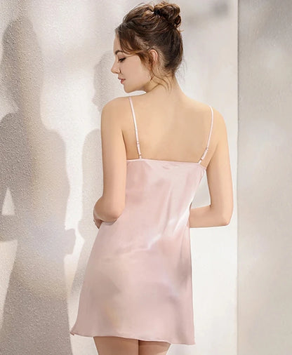 New 100% Natural Silk Gecelik Slip Nuisette Nightgown Women Nightwear Sexy Sleepwear Dress Pijamas Night Gown Nighty