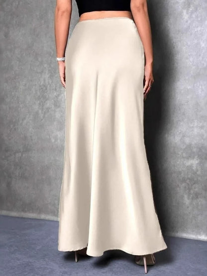 Jupe Midi Satin à Volants – Taille Haute