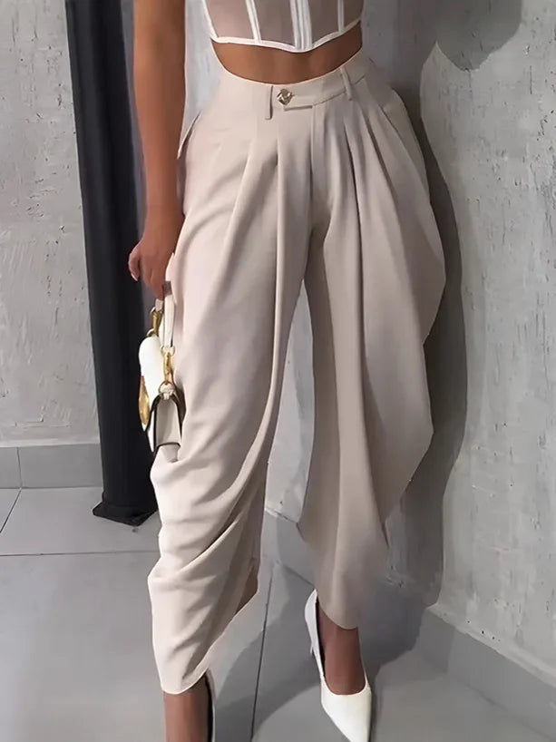 Pantalon Ample Taille Haute – Style Bureau