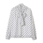 Chemisiers élégants en mousseline de soie à pois pour femmes, chemisiers à lacets, chemisiers décontractés classiques pour femmes, blanc, noir, marron, automne