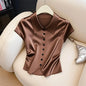 2026 été nouvelle mode tempérament boutons couleur unie chemises dames mode col rabattu à manches courtes Blouse femmes vêtements