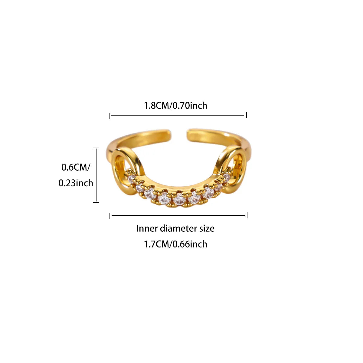 Bague ajustable géométrique en zircon – Plaqué or 18 carats