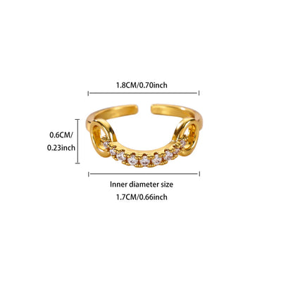 Bague ajustable géométrique en zircon – Plaqué or 18 carats