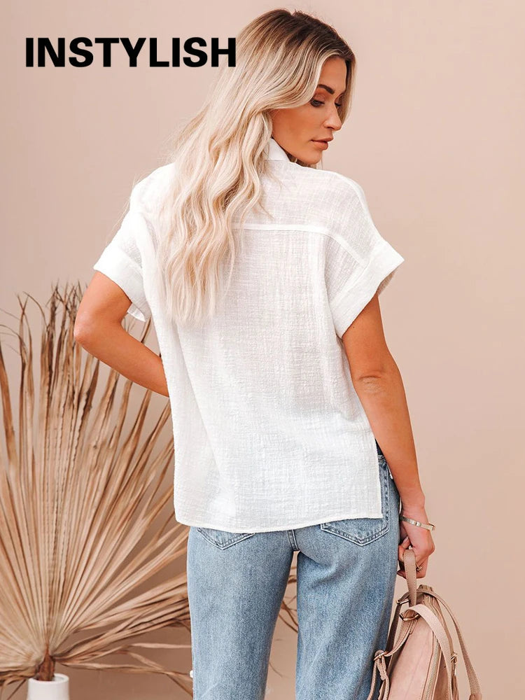 Chemisier Oversize Lin & Coton – Manches Courtes