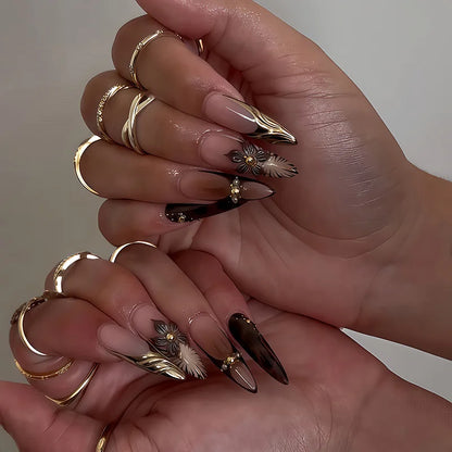 Faux Ongles Press-On Forme Amande – 24 Pièces, Motifs & Couleurs Variés