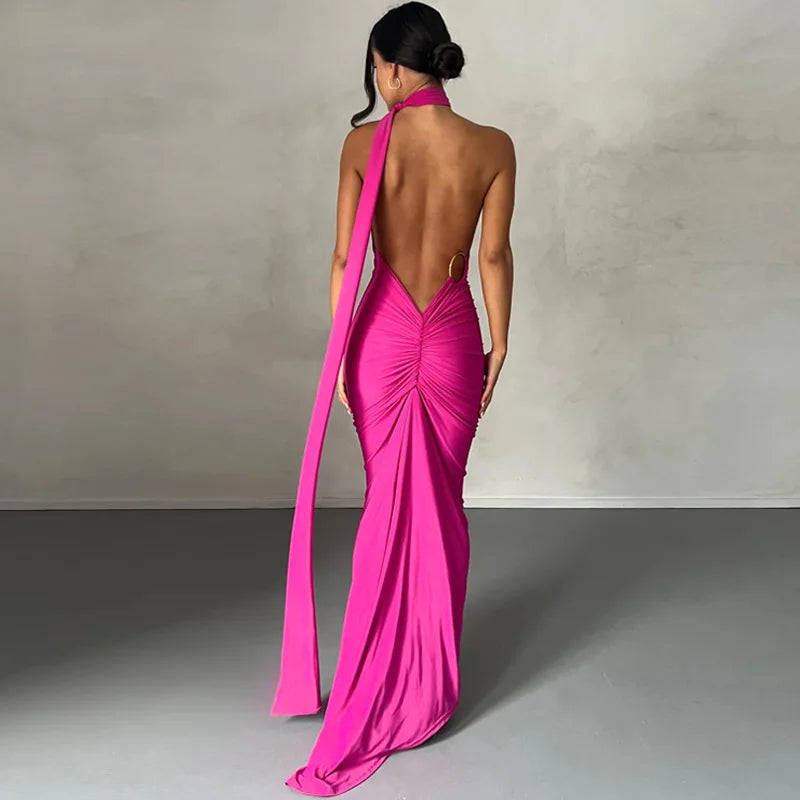 Nouvelle Robe Longue Moulante Sexy Dos Nu pour Femme, Col Halter, Robe Maxi Élégante pour Soirées d'Été, Anniversaires, Noire, Blanche, Bordeaux