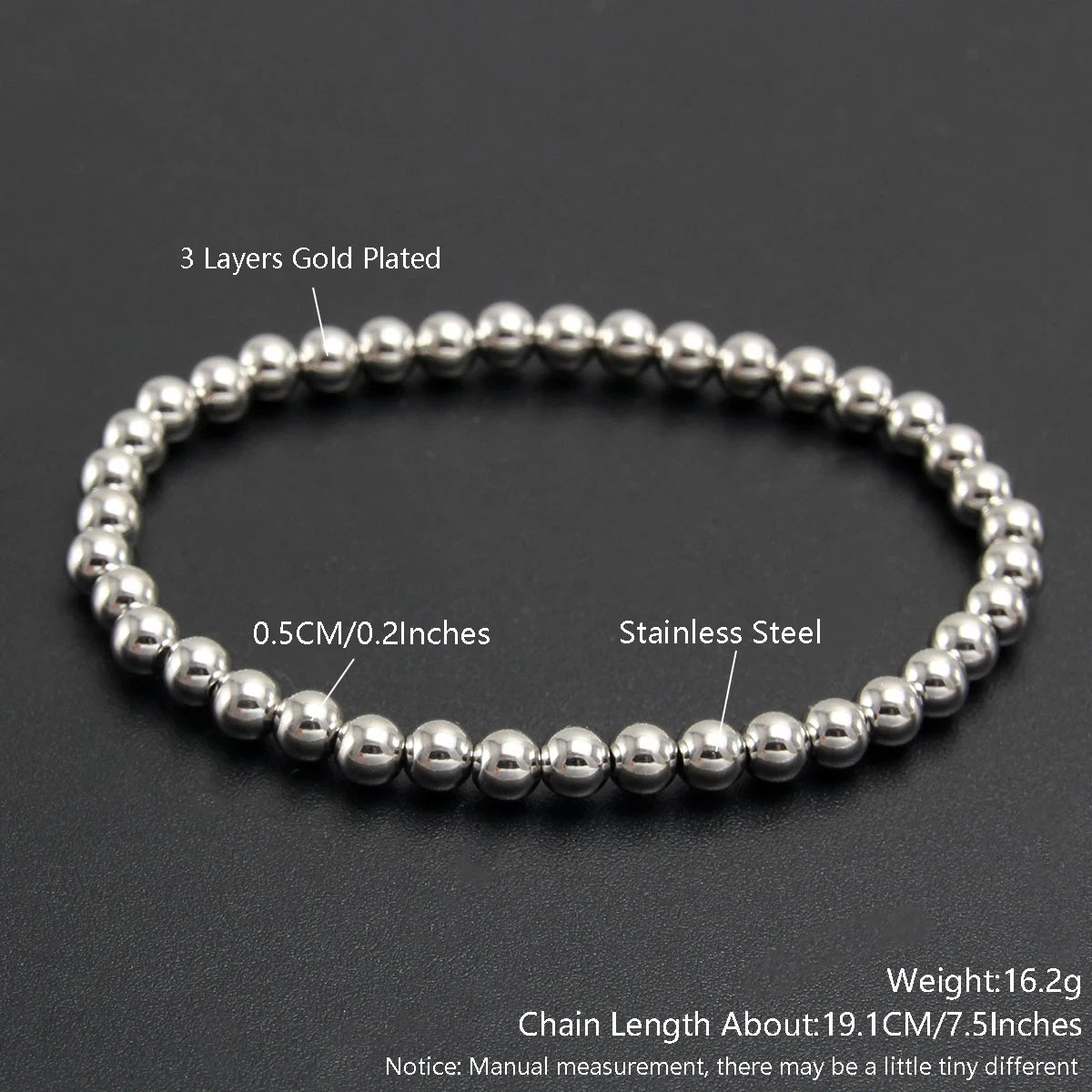 Bracelet élastique en acier inoxydable pour homme et femme, bijoux perlés, boule métallique, 2mm, 4mm, 5mm, 6mm, 8mm, 10mm, haute qualité