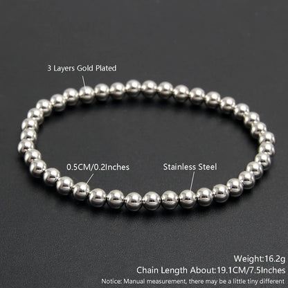 Bracelet élastique en acier inoxydable pour homme et femme, bijoux perlés, boule métallique, 2mm, 4mm, 5mm, 6mm, 8mm, 10mm, haute qualité