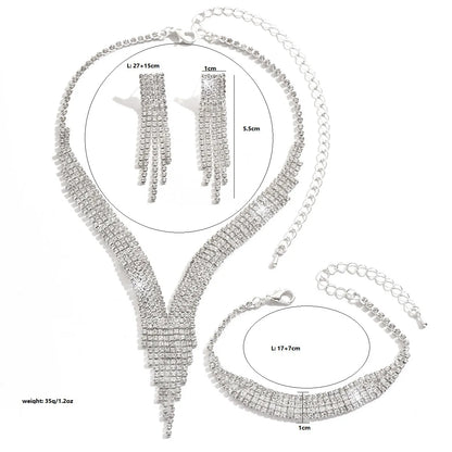Ensemble de trois pièces de luxe avec strass, gouttelette d'eau, collier, boucles d'oreilles, Bracelet, chaîne de clavicule, accessoires, cadeau, 4 pièces