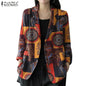 Blazer Vintage Imprimé Femme – 100% Coton, Coupe Droite