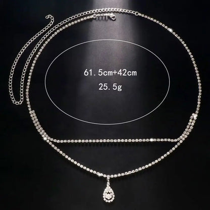 Chaîne de ventre strass – Double rang, pendentif goutte d’eau ou cœur