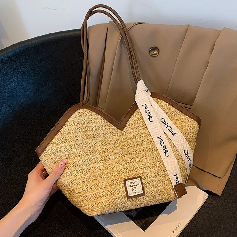 Sac de plage en rotin tressé – Grande capacité
