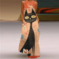 Robe longue imprimée chat abstrait pour femmes, mode Sexy, ajouré, col en v, sans manches, décontractée, vacances, fête, dîner, Maxi