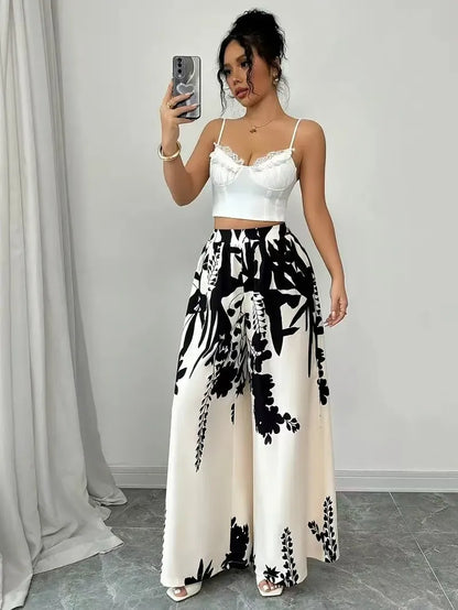 Pantalon Large Imprimé Tropical – Taille Élastique Confort