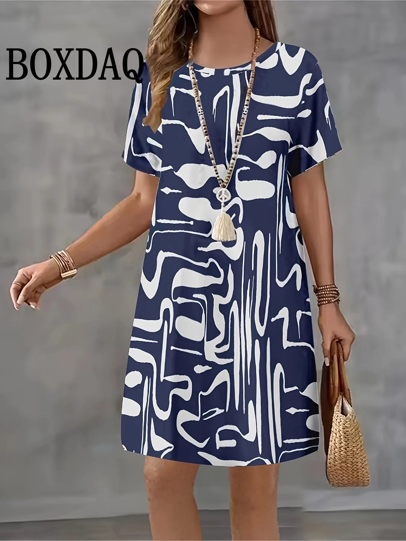 Robe d'été grande taille – Imprimé écossais, col rond, coupe ample