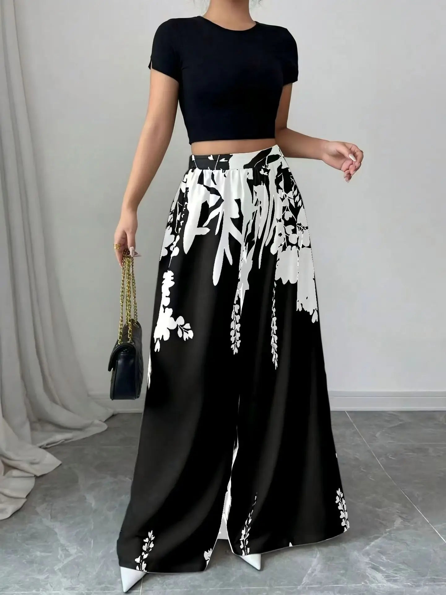 Pantalon Large Imprimé Tropical – Taille Élastique Confort
