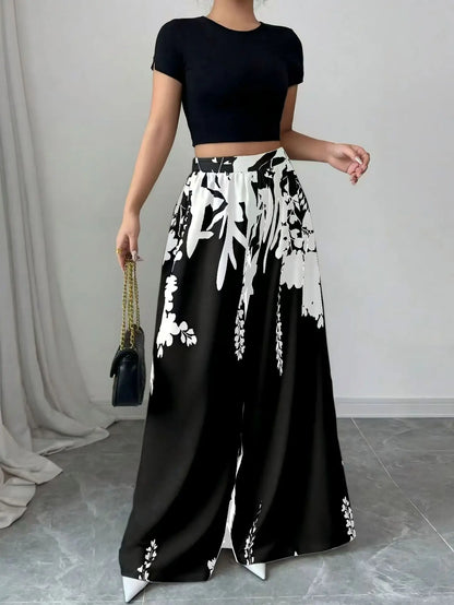 Pantalon Large Imprimé Tropical – Taille Élastique Confort