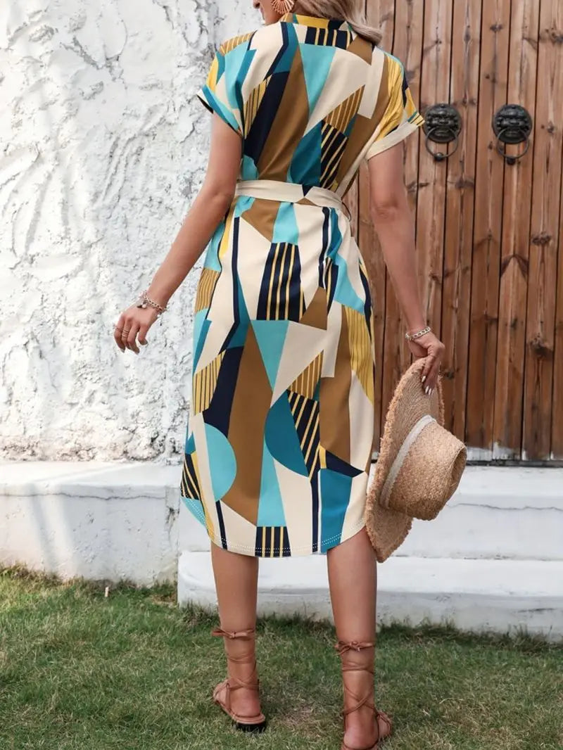 Robe Été Imprimée Femme — Coupe Ample Plissée, Manches Courtes