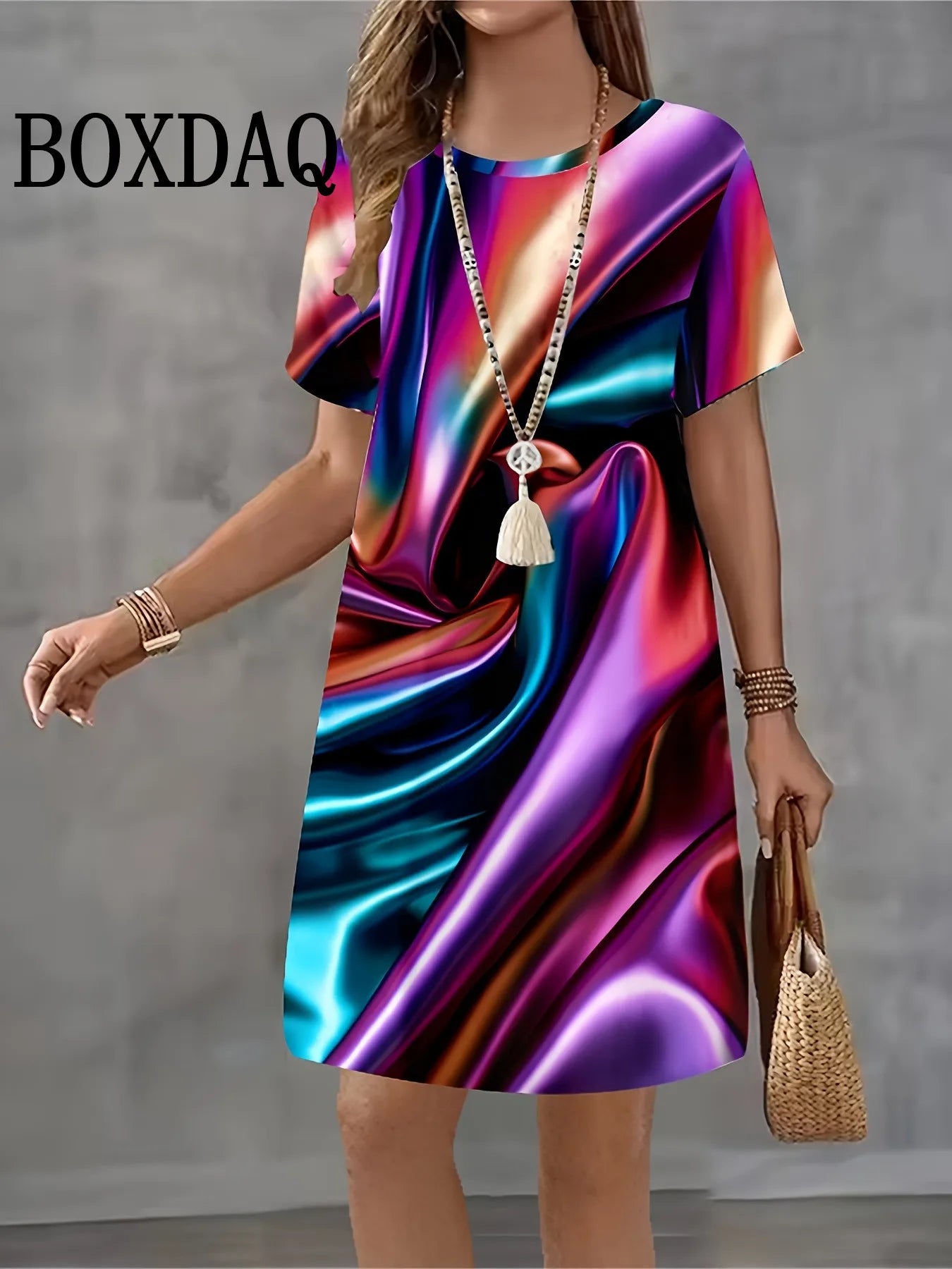 Robe d'été grande taille – Imprimé écossais, col rond, coupe ample