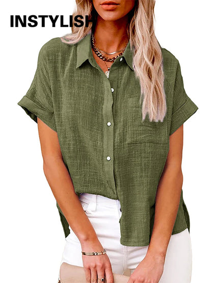 Chemisier Oversize Lin & Coton – Manches Courtes