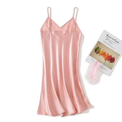 New 100% Natural Silk Gecelik Slip Nuisette Nightgown Women Nightwear Sexy Sleepwear Dress Pijamas Night Gown Nighty