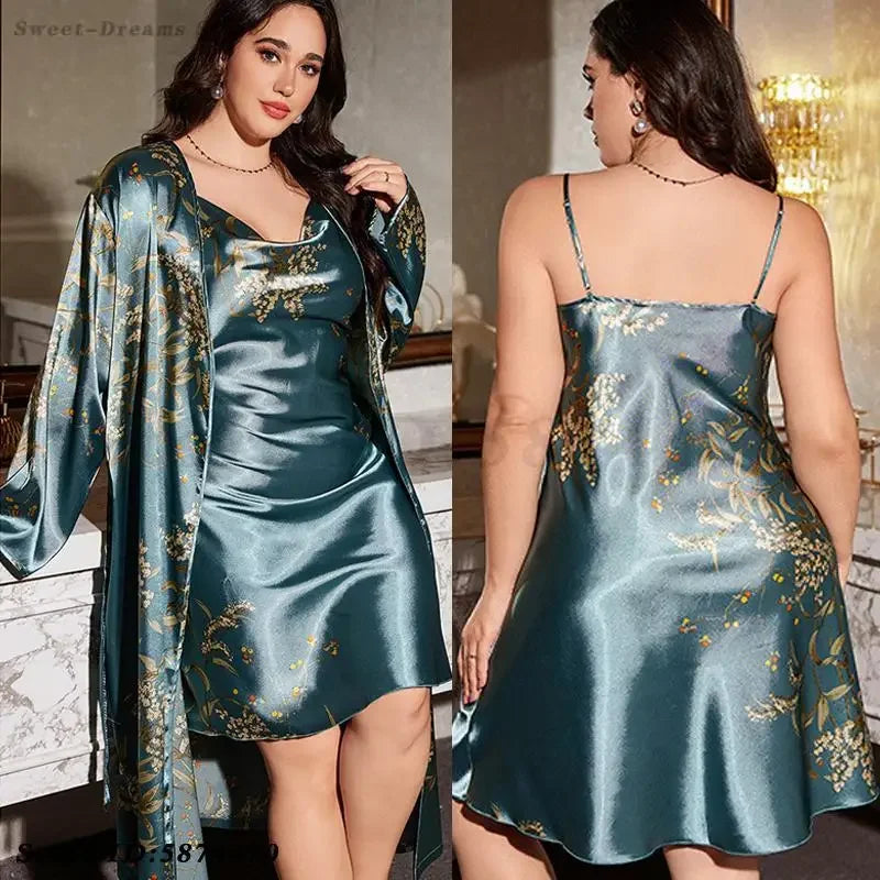 Peignoir mariée satin kimono inscriptions noires — Sensual Silk