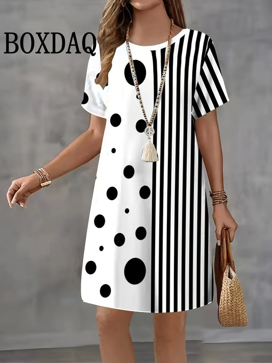 Robe d'été grande taille – Imprimé écossais, col rond, coupe ample