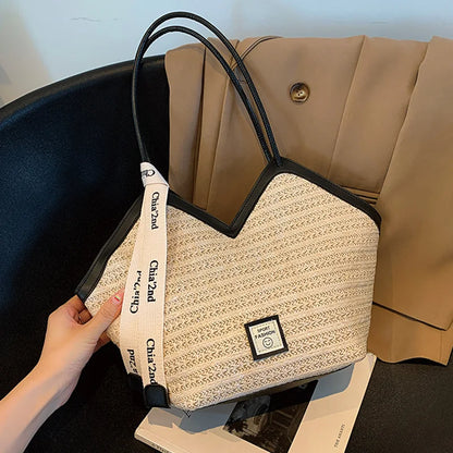 Sac de plage en rotin tressé – Grande capacité