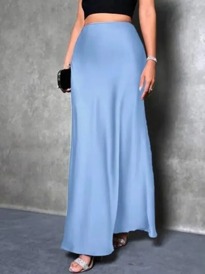 Jupe Midi Satin à Volants – Taille Haute