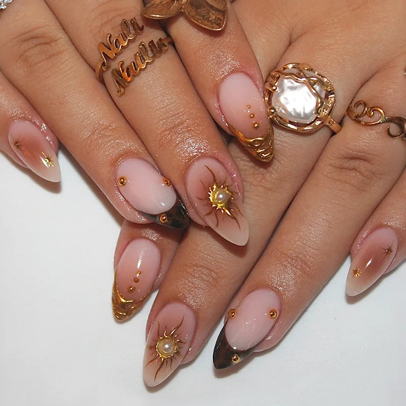 Faux Ongles Press-On Forme Amande – 24 Pièces, Motifs & Couleurs Variés