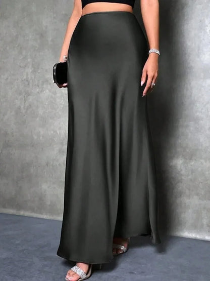 Jupe Midi Satin à Volants – Taille Haute