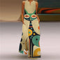 Robe longue imprimée chat abstrait pour femmes, mode Sexy, ajouré, col en v, sans manches, décontractée, vacances, fête, dîner, Maxi