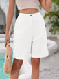 Short Lin Femme — Coupe Large, Taille Haute, Style Décontracté